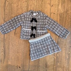 Zara Cream and Brown Tweed Top with Black Bow